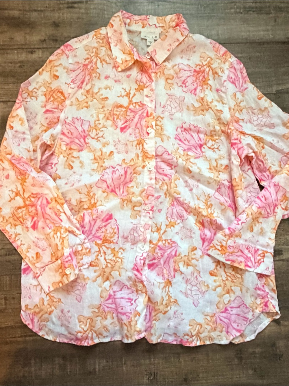 J. Jill love  Linen Top in Pink & Orange Watercolor Print
